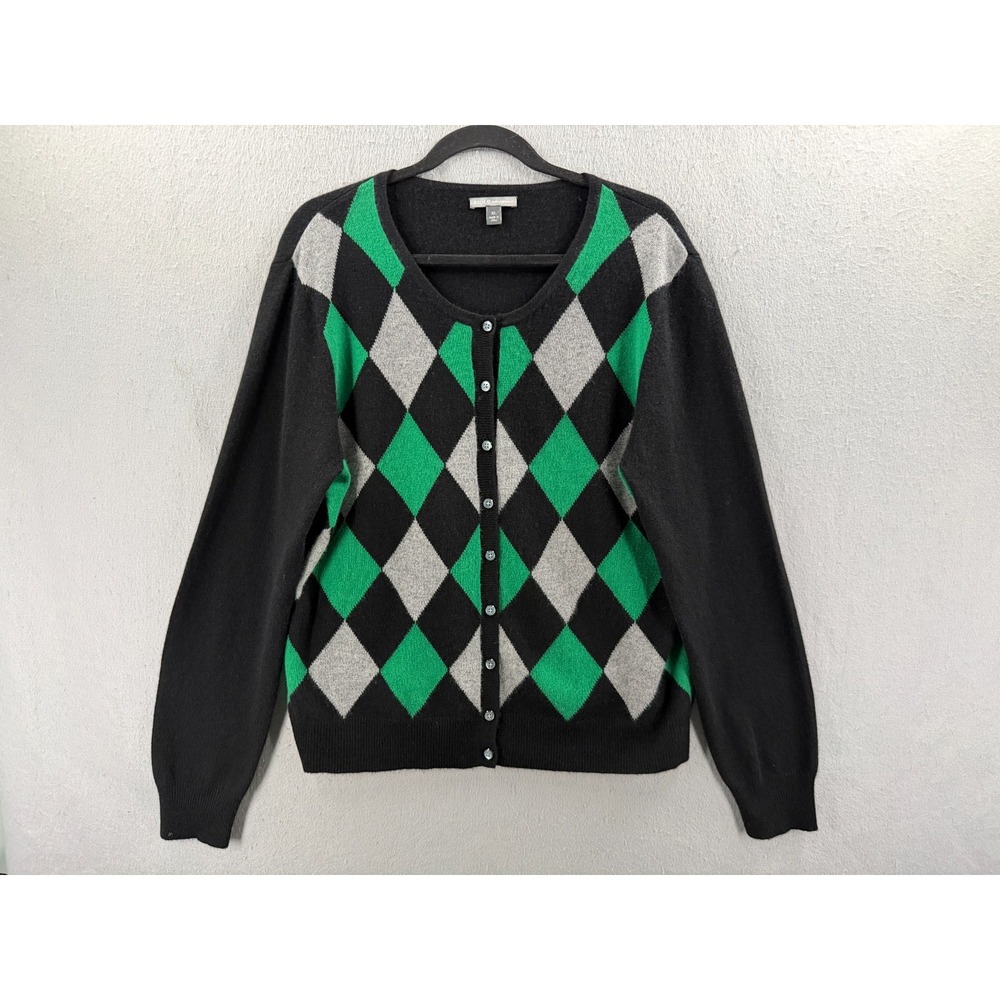 Apt 9 Cashmere Cardigan Sweater Womens XL Black Green Quiet Luxury Dark Academia